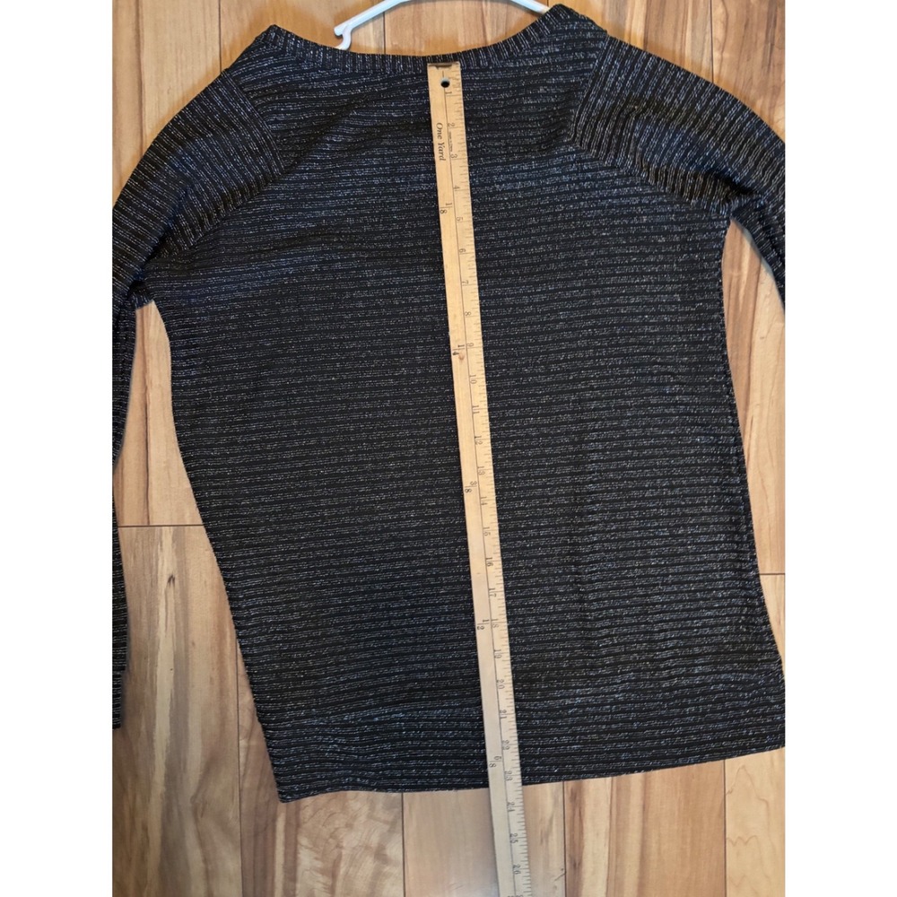 BB Dakota Women's XS‎ Black Silver Metallic Striped Raglan Long Sleeve Top - Picture 10 of 11